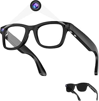 AI Smart Glasses - 800W HD Camera, 1080P Video, Voice Control, Bluetooth/Wi-Fi, 220mAh Fast Charging, Lightweight for Hands-Free Recording(Anti-Blue Lights & Sunglasses Lenses Included-Black)