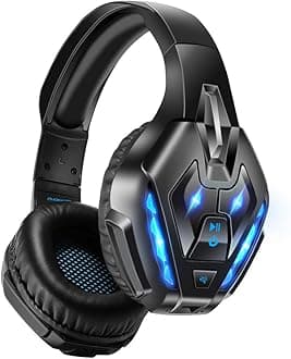 PHOINIKAS PS5 Gaming Headset for PS4, PC, Switch, Q10 Xbox One Headset with Stereo Sound, Detachable Mic, Wireless Bluetooth 5.3 Headphone only for Laptop/Phone/Tablet, 40H Plyatime (Blue)