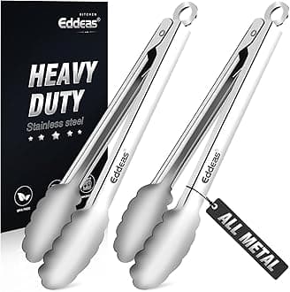 Eddeas 2PCS 9inch Tongs for Cooking - Heat Resistant 600 Degree Kitchen Tongs, Heavy Duty All Metal Food Tongs, Stainless Steel and Non-Slip handle, Salad, Grilling, Barbecue, Dishwasher safe