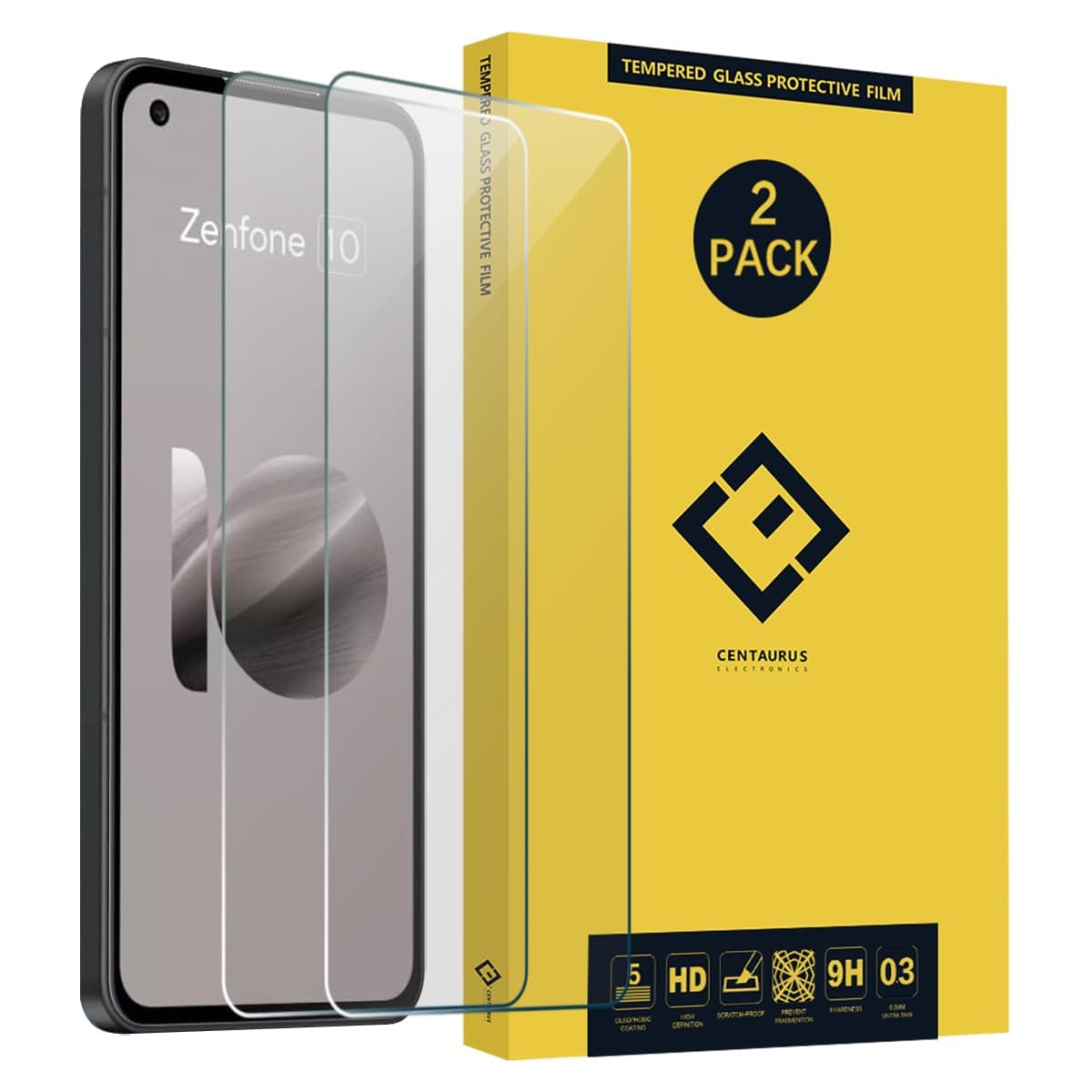 2Pcs Zenfone 10 Screen Protector, Anti-Scratch 9H HD Clear No-Bubble Tempered Glass Screen Protector Protective Film For A S U S Zenfone 10