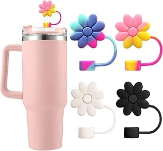 Flower Straw Covers Toppers for Stanley Cups 30&40 Oz Tumbler Accessories Silicone Straw Caps 4PCS Colorful Reusable Dust-Proof Straw Tips Protectors for Stanley Cup 10mm 0.4in Straws