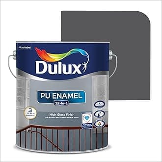 Dulux PU Enamel Smoke Grey 1 Litre High Gloss Finish Paint for Interior Exterior Metal & Wood Surfaces with Fast Drying Anti-Rust & Complete Coverage