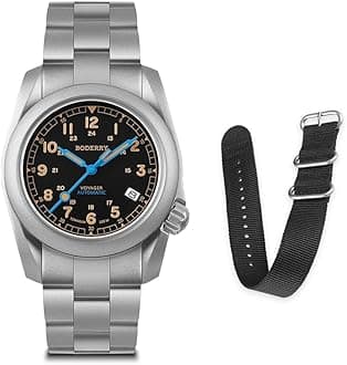 Men's Watch Titanium Automatic Field Watch 40mm Military Watch Day Date Function 100M Waterproof with Titanium Bracelet Japanese Mechanical Movement & Screw Down Crown—Voyager