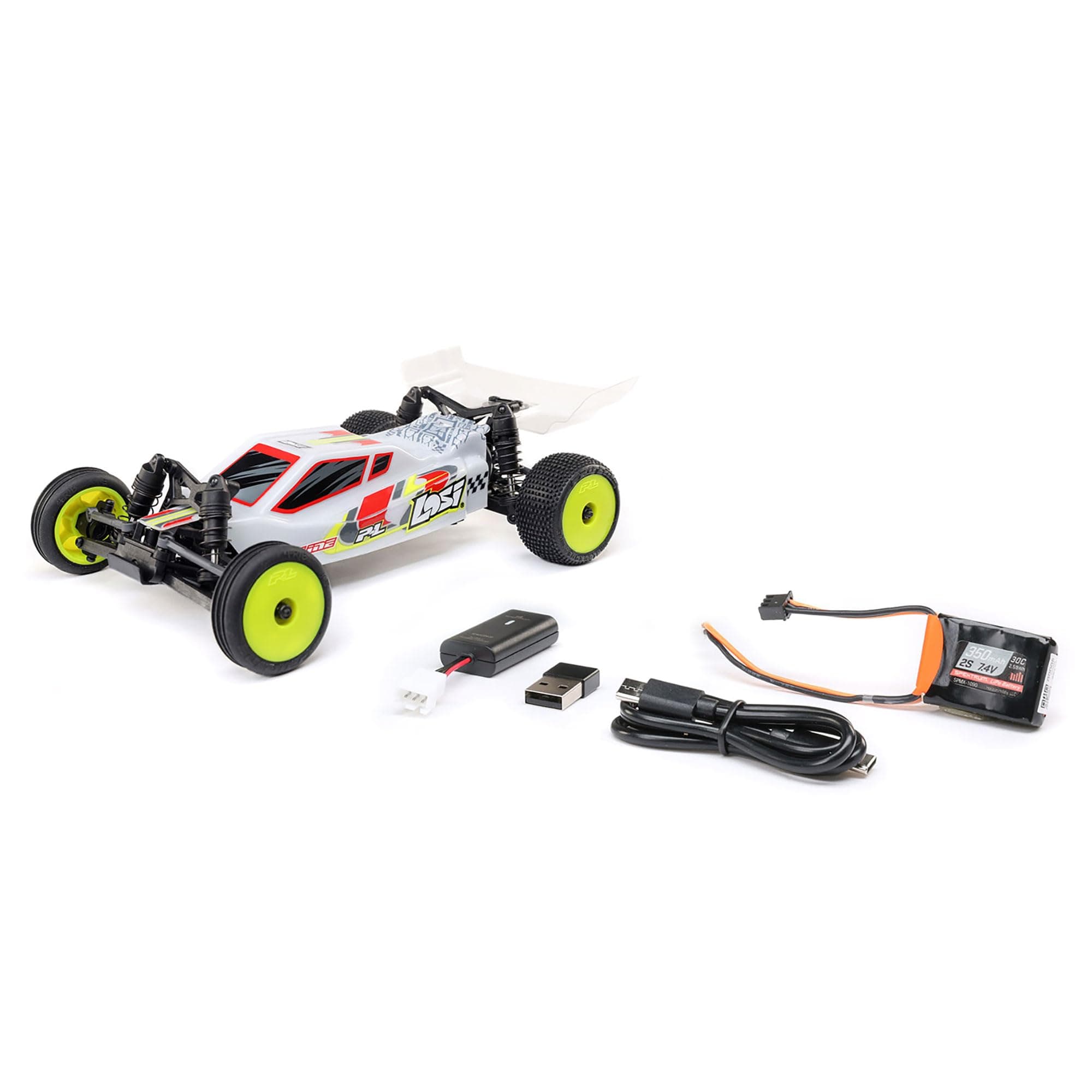 RC Car Micro-B 2WD Buggy White RTR (Everything Needed to Run is Included), LOS00007T1