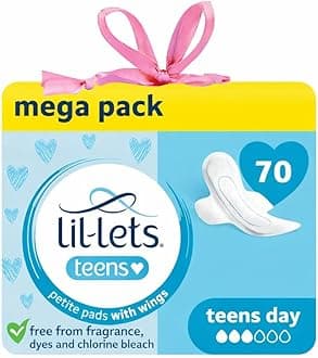 Teens Day Pads with Wings - 70 Count Period Pads - Thin, Super Absorbent Sanitary Napkins, Soft & Breathable, Fragrance-Free - First Periods, Light to Medium Days *Packaging May Vary*