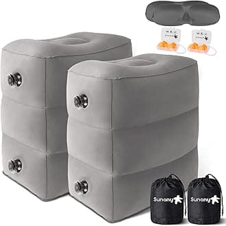 Sunany Inflatable Travel Foot Rest Pillow, Airplane Bed for Kids and Toddler, Adjustable Height Portable Travel Pillow, Elevating Leg Rest Pillow for Airplanes, Trains, Cars, Home, Office (2 Pack)