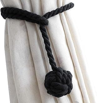 Melaluxe Pack of 4 Curtain Tiebacks - Natural Cotton Curtain Rope Tieback, Handmade Rural Decorative Curtain Holdbacks (Black)