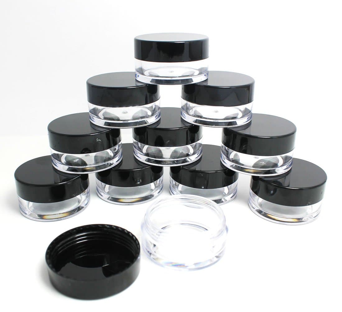 10ml Empty Plastic Cosmetic Jars x 10 CLEAR with BLACK Lids for Creams/Ointment/Sample/Craft Storage