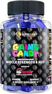 ALPHA LION Gains Candy, Supplement Pills for Muscle Growth, Size, & Strength, Nitric Oxide Booster, Muscle Builder, Use Daily to Upgrade Energy & Workout Performance, 60 Capsules (RipFACTOR®)