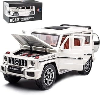 Exquisite car Model 1/24 Benz G63 AMG Model Car, Zinc Alloy Pull Back Toy car with Sound and Light for Kids Boy Girl Gift (White)