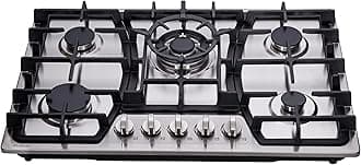 Hotfield 30 Inch Gas Cooktop Stainless Steel 5 Burners Stovetop Dual Fuel Gas Hob NG/LPG Convertible Gas Cooktop HF57013 Stainless Steel