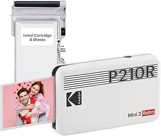 KODAK Mini 2 Retro 4PASS Portable Photo Printer (2.1x3.4 inches) + 8 Sheets, White