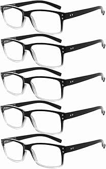 Eyekepper +2.00, Black/Clear-5pcs All Clear Lens: 5-pack Spring Hinges Vintage Reading Glasses Men +2.00