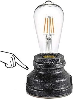 LovefindahomeVintage Touch Control Table Lamp,Edison 4W LED Dimmable Bulb Included,with 3 Levels of Brightness,Small Desk Industrial Night Light for Living Room Bedroom,Silver Black
