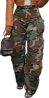 Vakkest High Waisted Camo Cargo Jeans for Women Wide Leg Casual Baggy Trendy Denim Pants with Multi Pockets
