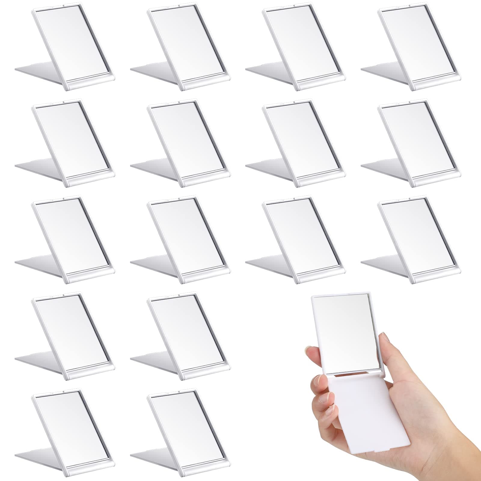 16 Pcs 2.24 x 3 x 0.2'' Small Makeup Folding Mirror Travel Mirror Portable Folding Mirror Rectangle Compact Mirror Stand up Mirror Compact Mirror Portable Vanity Mirror for Women Girls(White)