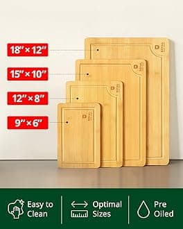 Royal Craft Wood Wooden Cutting Boards for Kitchen Meal Prep & Cutting - Bamboo Wood Cutting Board Set with Deep Juice Groove Side Handles - Charcuterie & Chopping Butcher Block for Meat (4 Pcs)