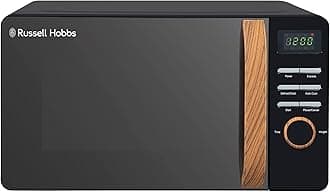 RHMD714B-N 17L 700w Scandi Black Digital Microwave with 5 Power Levels, Wood Effect Handle & Dials, Clock & Timer, Automatic Defrost, Easy Clean, 8 Auto Cook Menus