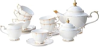 ACMLIFE Tea Sets for Adults Fine Bone China Tea Set for 6, Porcelain Teapot Sets for Adults 24K Gold, Afternoon Modern Cups and Saucers for Women Tea Party or Gifts Giving (White)