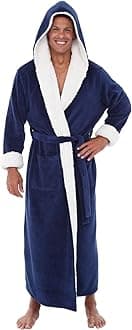 Alexander Del Rossa Plush Mens Robe with Hood, Hooded Big and Tall Robes for Men, Sherpa Fleece Bathrobe