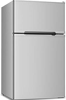 Mini Compact Refrigerator, 3.2 Cu.Ft. Separate Freezer Double 2-Door Adjustable Removable Shelves For Basement/Apartment/Dorm/Office,GREY