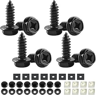 YALOK Anti Theft License Plate Screws Kits 8Sets Rustproof Stainless Steel Car Tag Plate Mounting Hardware, M6 (1/4") Tamper Proof Fastener Nut, Caps Cover for Front Rear Frame Holder (C-Black Set/8)