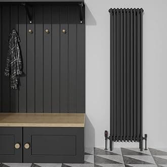 Warmehaus Traditional Cast Iron Style Black Quadruple Column Vertical Tall Radiator 1800x470mm Perfect for Bathrooms, Kitchen, Living Room
