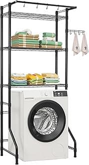 VEVOR Over The Washer and Dryer Storage Shelf, 3 Tier Laundry Room Drying Rack with Hanger Rod and Hooks, Adjustable Over Washer and Dryer Shelves, Laundry Room Shelf Storage Space Saver, Black