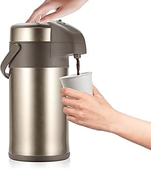 OJOJ 3L/101OZ Thermal Coffee Carafe with Pump, Thermal Beverage Dispenser, Coffee Airpot Stainless Steel Coffee Carafe for Hot Drinks Gold