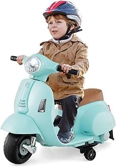 Kids Motorcycle, Electric Vespa Scooter with Training Wheels, Headlight, Horn, One-Button Start, 6V Battery Powered Toddler Motorcycle, Ride On Toy, Gift for Boys Girls (Green)