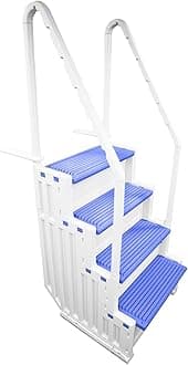 Step-1X: Sturdy Above Ground Entry System with Dual Handrails and Slip-Resistant Steps, Easy Installation, Supports up to 400 lbs - Proudly Made in USA. White with Blue Treads