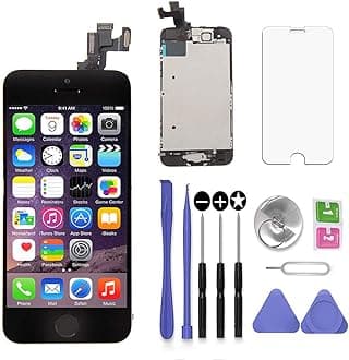 Screen Replacement for iPhone 5C Black 4.0 inch with Earpiece and Camera Full Assembly 3D Touch LCD Display Digitizer Frame Replacement with Repair Tool Kit, Screen Protector