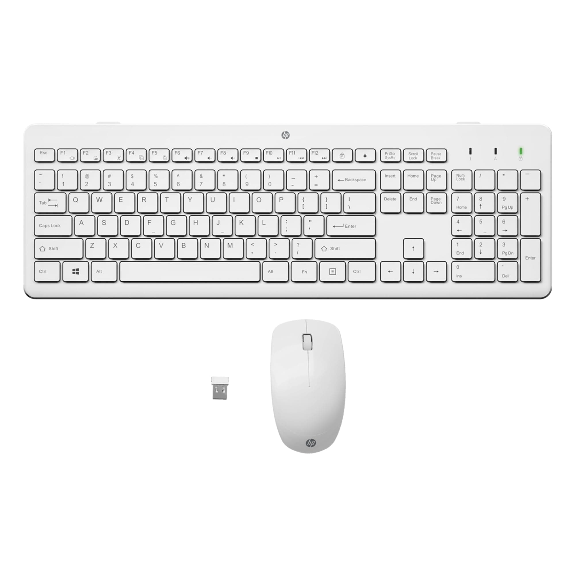 HP 230 Wireless Mouse and Keyboard Combo | Quiet and comfortable keystrokes | Number Pad | QWERTY UK Layout | 1600 DPI Optical Mouse Sensor | 2.4GHz Wireless USB dongle included | White