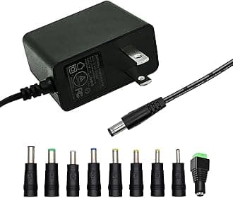 5V 1A Wall Charger Power Adapter with Plug 5.5 x 2.1mm, 5W Universal AC/DC Adapter 100-240V AC to DC 5V Power Cord Converter with 9 Interchangeable Jacks Plug (1 Pack)