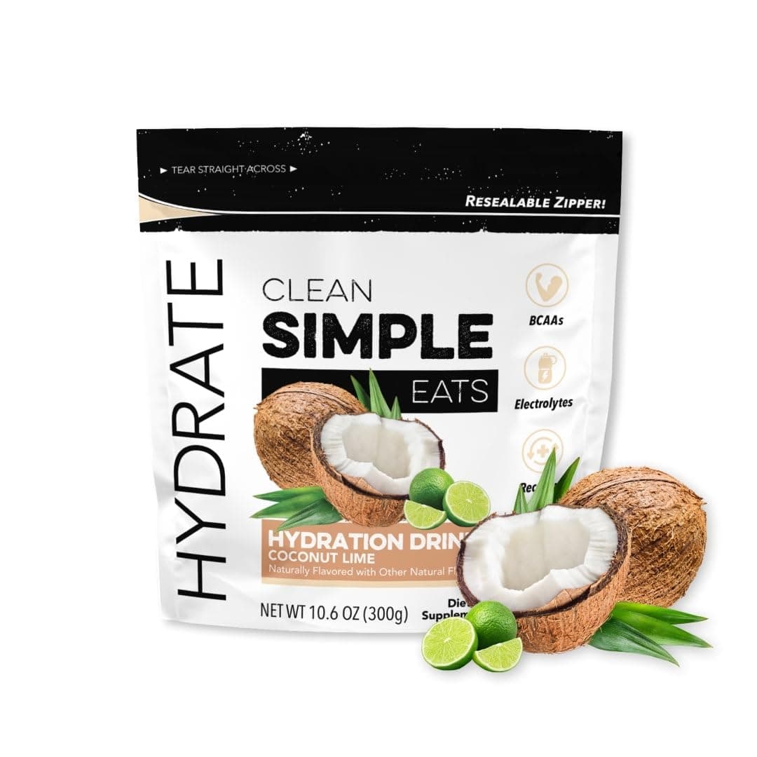 Clean Simple Eats Hydration Drink Mix With Electrolytes & Amino Acids, Naturally Sweetened Powder for Hydration & Recovery, No Artificial Ingredients, Gluten Free, Coconut Lime Flavor, 30 Servings