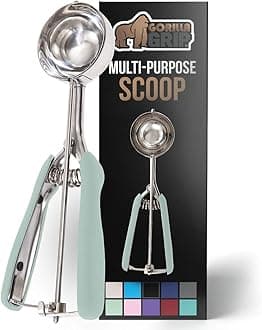Gorilla GripPremium Fruit, Cookie and Ice Cream Spring-Loaded Scoop, 3 TBSP Scooper Size 24, Comfortable Disher, Easy Squeeze Handle, Durable Stainless Steel, Uniform Portions Every Time, Mint