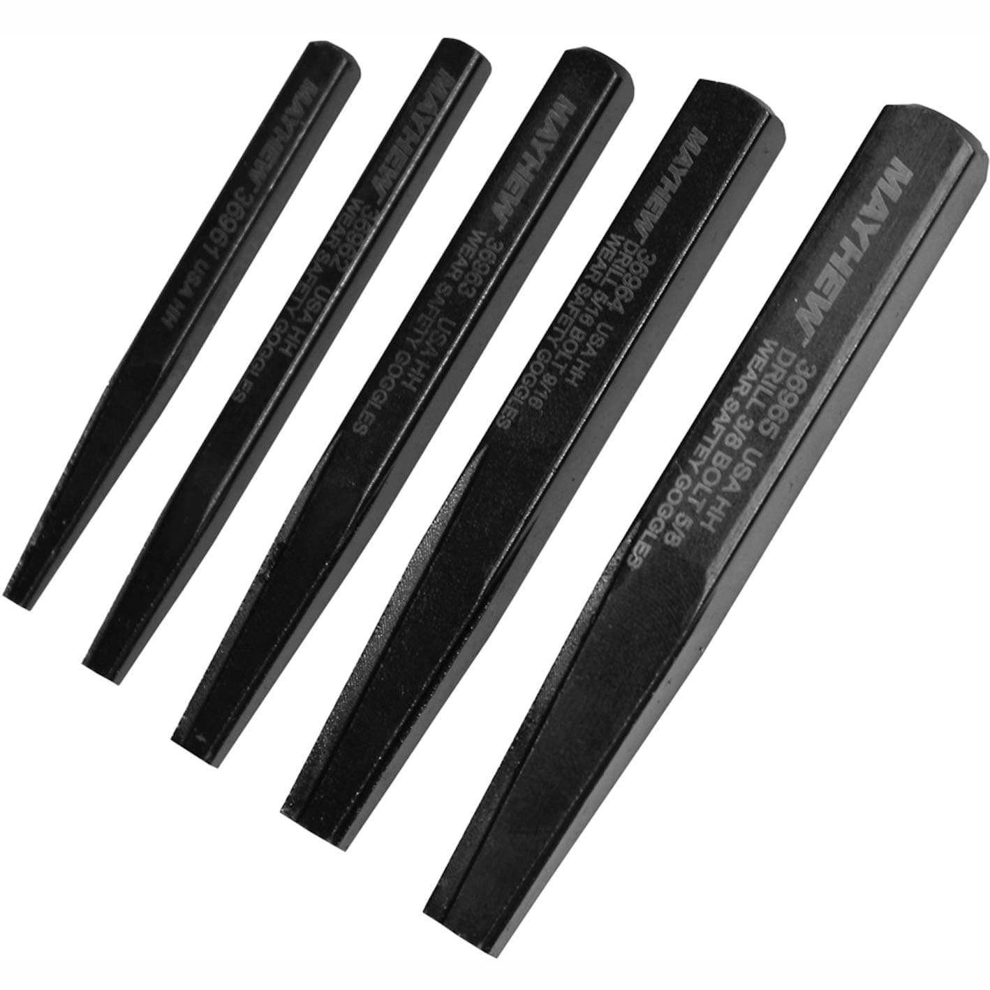 Mayhew Tools 37332 Screw Extractor Set, 5-Piece, Black Oxide Finish