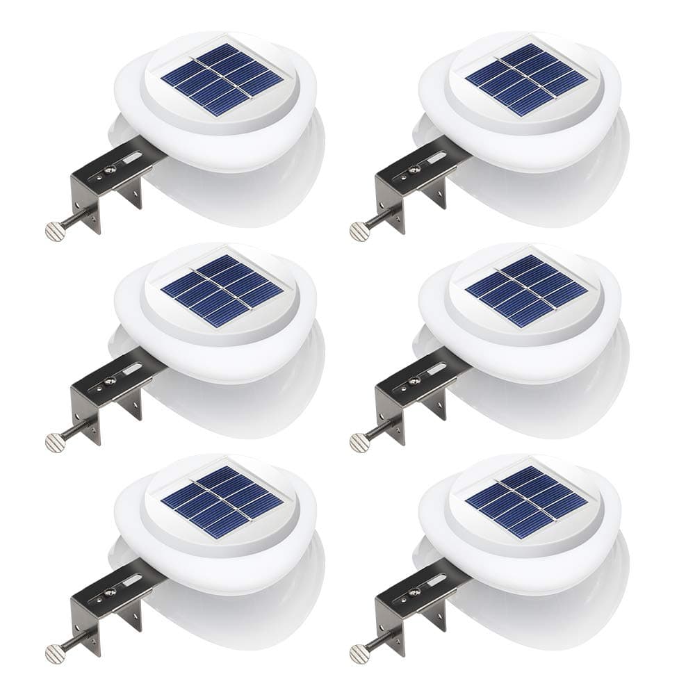 DBF Outdoor Solar Gutter Lights【Upgraded Version】Solar Fence Post Lights Wall Mount Decorative Deck Lighting Auto On/Off Solar Landscape Lights for Eaves Yard Garden Highlight Gate (Pack of 6)