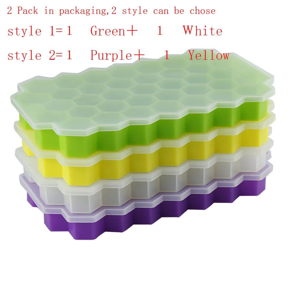 2 Pack Silicone Ice Cube Trays with Lid with 37 Ice Cubes Molds?DIY Creative Silicone Honeycomb Ice Tray Fruit Ice Cube Maker Fodant Moulds Freeze Mould Bar Jelly Chocolate Mold
