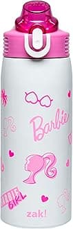Zak Designs Barbie Sage Kids Water Bottle For School or Travel, 19oz Stainless Steel Water Bottle With Straw, Handle, and Leak-Proof, Pop-Up Spout Cover (Barbie)