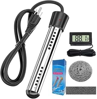 HASTER 2000W Immersion Water Heater for Inflatable Pool Bathtub,Bucket Heater with 304 SS Guard,Electric Submersible Water Heater with LCD Thermometer,Heat 5 Gallon Water in Minutes (Black)