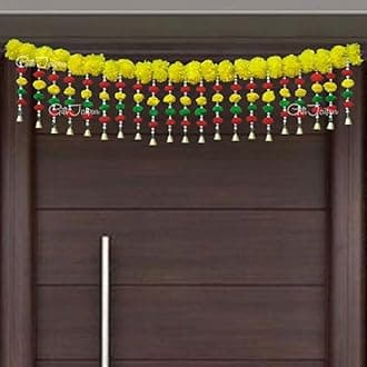 Handmade Door Hanging Yellow Orange Merigold Flower Door Bandarwal Toran (MG-04) - Diwali Ganpati Pooja New Year Inauguration Wedding Festival Home Decor (40 Inch X 8 Inch)