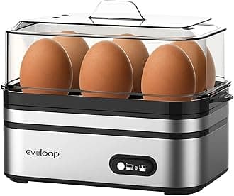 Evoloop Rapid Egg Cooker Electric 6 Eggs Capacity, Soft, Medium, Hard Boiled, Poacher, Omelet Maker Egg Poacher With Auto Shut-Off, BPA Free