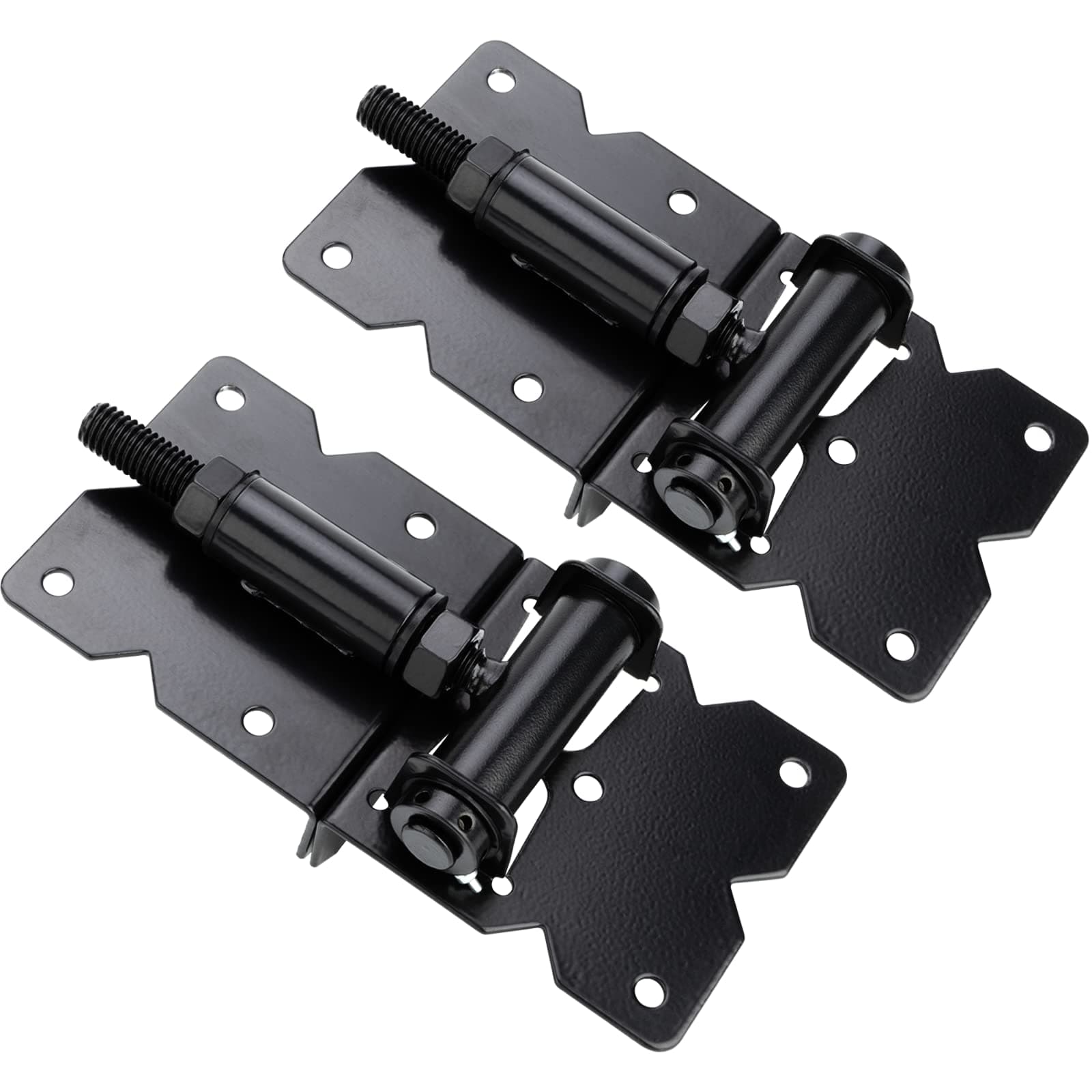 Self Closing Gate Hinges Adjustable Heavy Duty Hardware 90 Degree Gate Hinges Kit for Wood/Vinyl/Metal/Outdoor Fence, with Self-Tapping Screws and Swing Adjuster Tool, 2-Pack, Black Finish