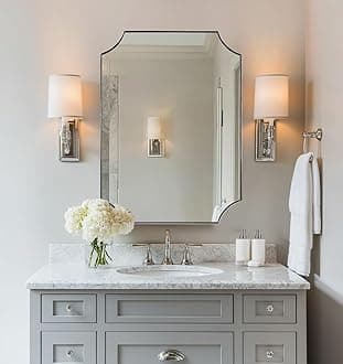 ANDY STAR Chrome Mirror 22x30 Inch, Scalloped Bathroom Mirror, Polished Chrome Framed Mirror in Anti-Rust Stainless Steel Metal Thin Frame Deep 1’’, Unique Scalloped Edge Design