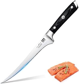SHAN ZU Japanese Filleting Knife 7 inch- Edge Deboning Fish and Meat Kitchen Knives Professional Fish Knife Made of Super Sharp German Stainless Steel Boning Knife