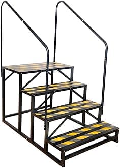 RV Steps with Handrail, Hot Tub Steps with Handrail, Portable Stairs Steps for 5th Wheel RV, Mobile Home Stairs Outdoor RV Step (4 Steps with 2 Handrails)