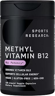 Vitamin B12 as Methylcobalamin 5000mcg - High Potency Vegan B12 w/Coconut MCT Oil for Energy Metabolism Support - Vegan Certified · Non-GMO · Gluten Free - 120 Liquid Caps