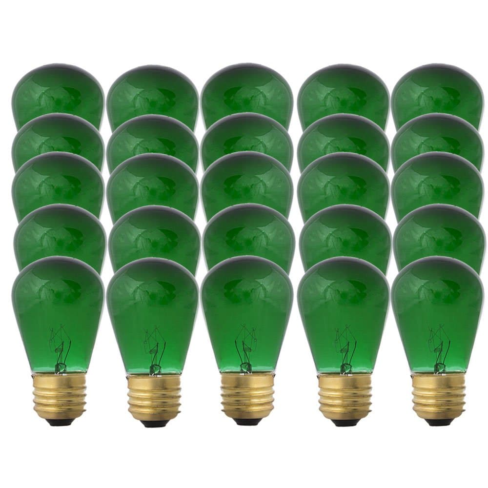 Green S14-11w Bulb - Patio string light replacement Bulb - 25 Bulbs