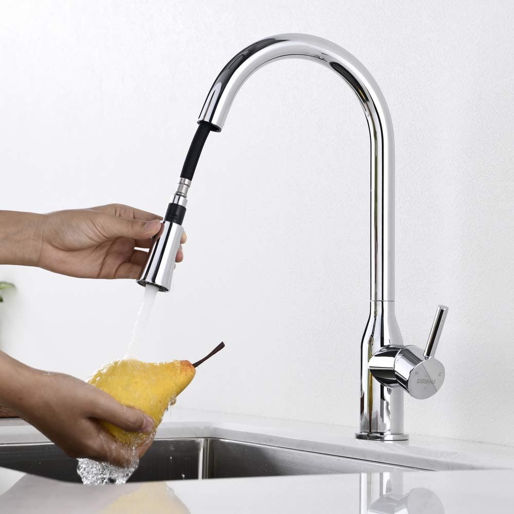 Desfau Single Lever Sink Tap Pull-out Kitchen Mixer Tap with Dual Kitchen Mixer Tap (Chrome)